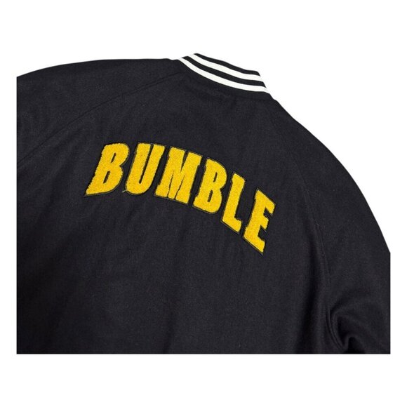 BUMBLE Social Dating App Black LETTERMAN Bomber Varsity Jacket Mens Small Rare - Picture 5 of 6